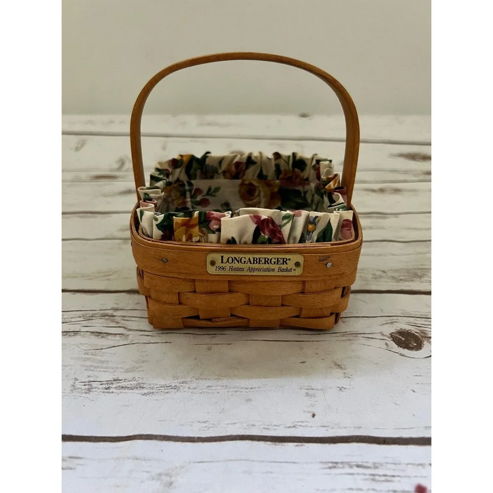 VTG Longaberger Basket 1996 Hostess Appreciation Floral Liner Brown 5x5x3